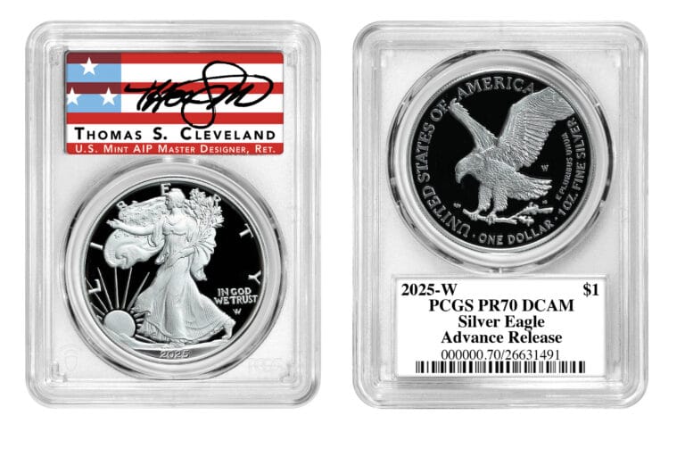 2025-W American Silver Eagle PCGS PR70DCAM Advance Release Signed by Thomas S. Cleveland